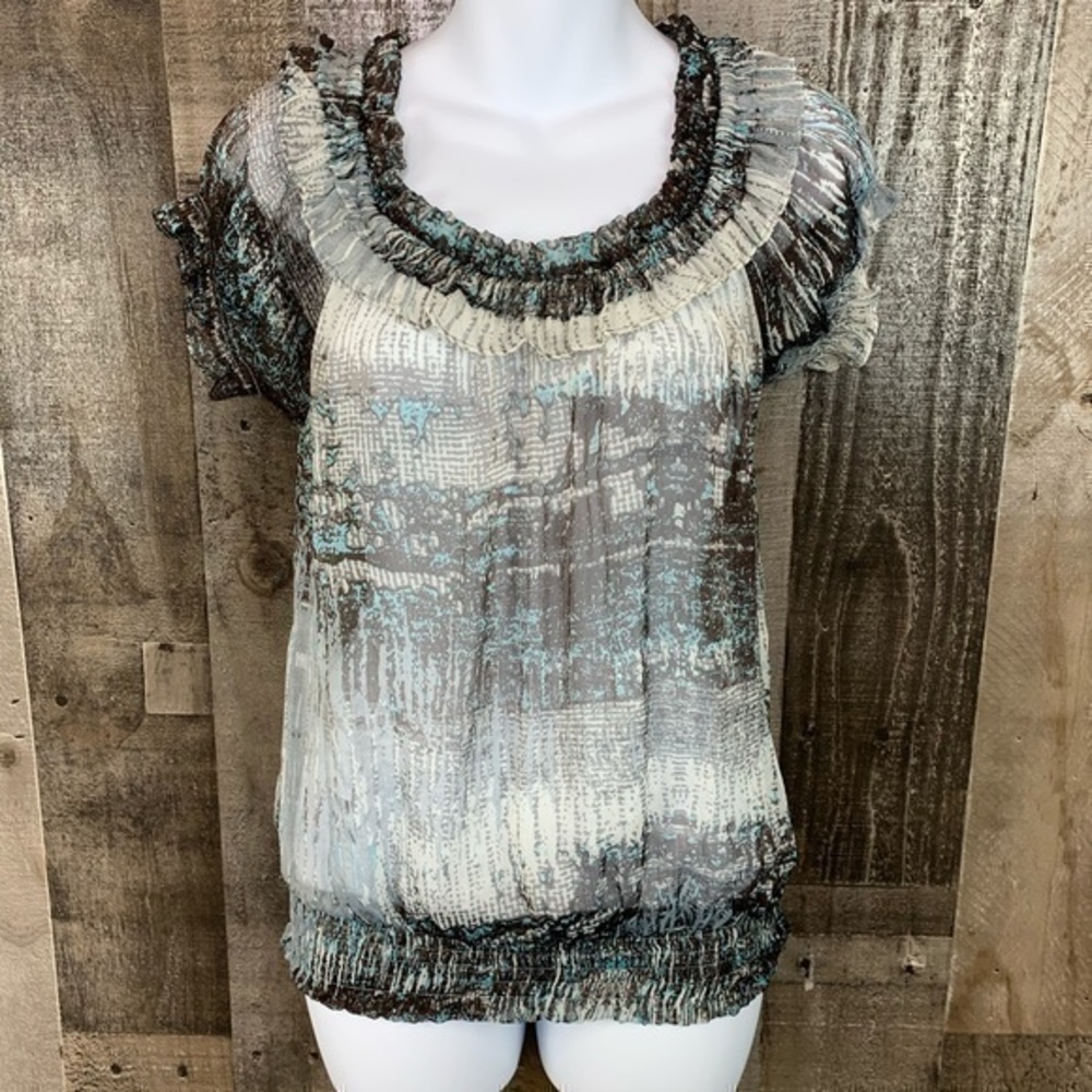 Too Mi Black Gray Sheer Blouse Size Small